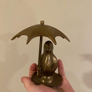 Vintage 1987 Brass Penguin Figurine with Umbrella